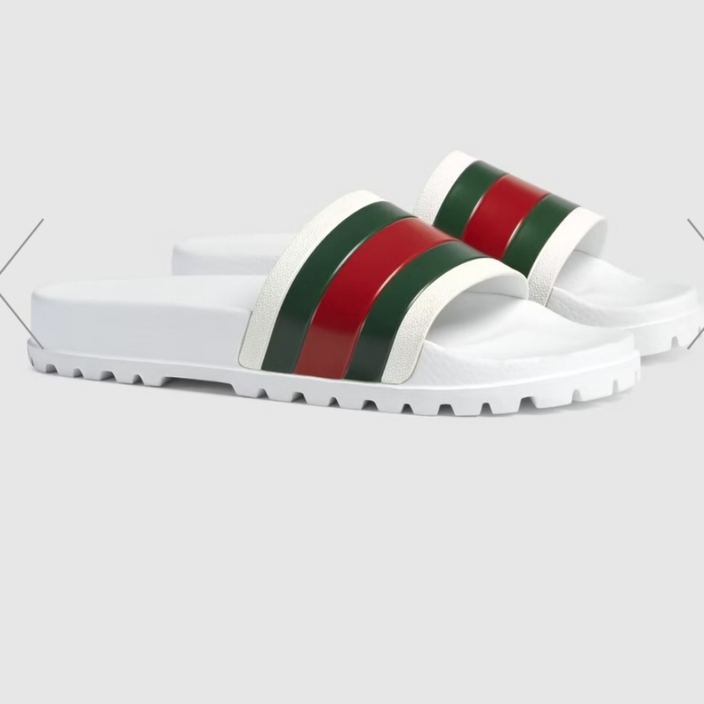 Gucci white rubber web pool slides